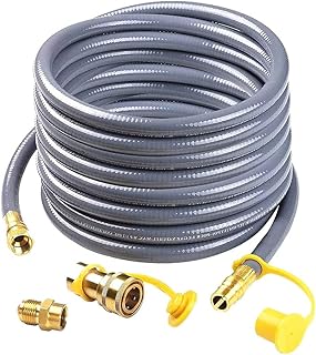 BQMAX 36 Feet Natural Gas Hose with 3/8" Quick Connect for Most BBQ Gas Grill, Fire Pit, Patio Heater and More, for Gas Grill Low-Pressure Appliance -3/8 Female Pipe Thread x 3/8 Male Flare