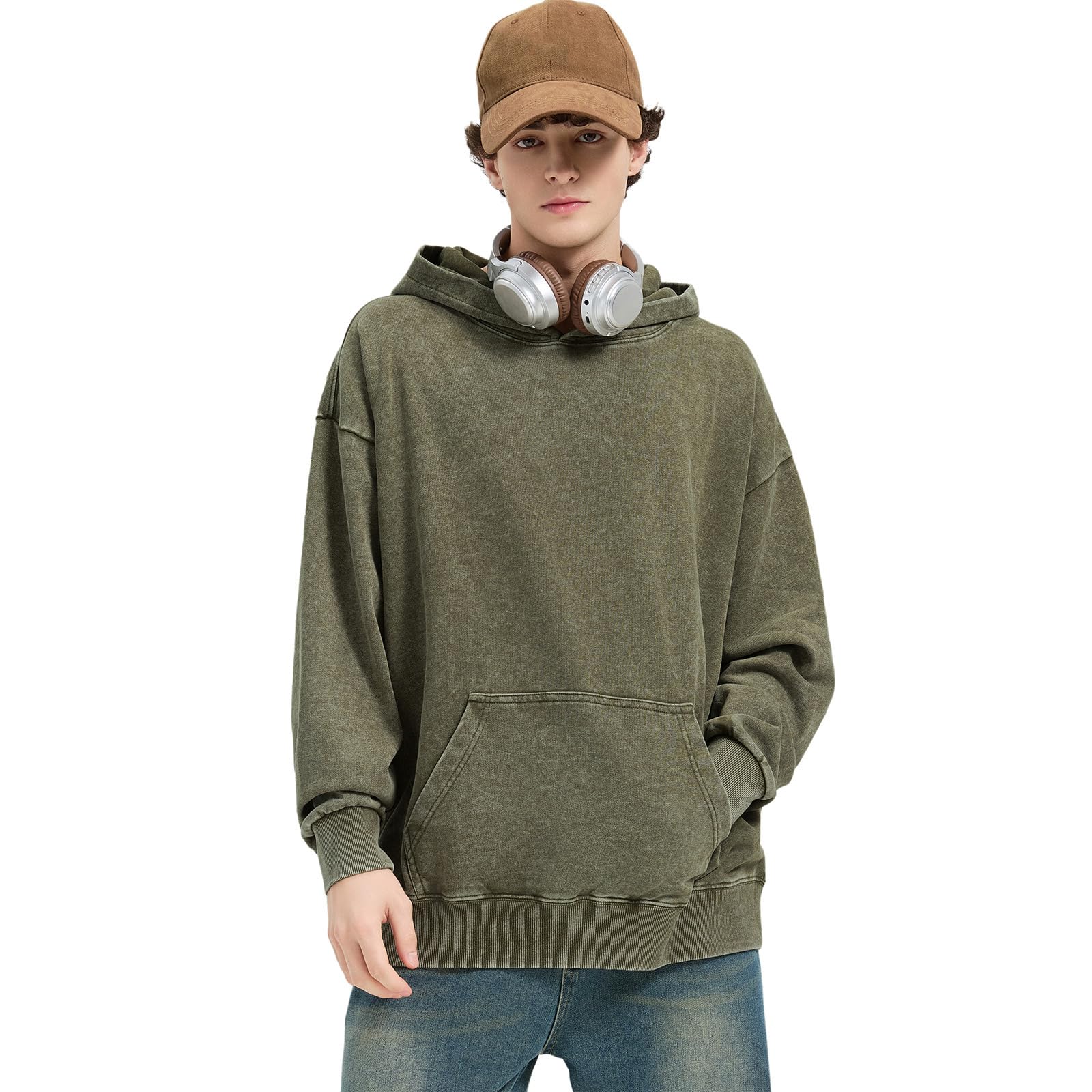Felpe con cappuccio oversize per uomo donna pullover felpe lavaggio acido vintage vestibilità ampia unisex abiti in cotone