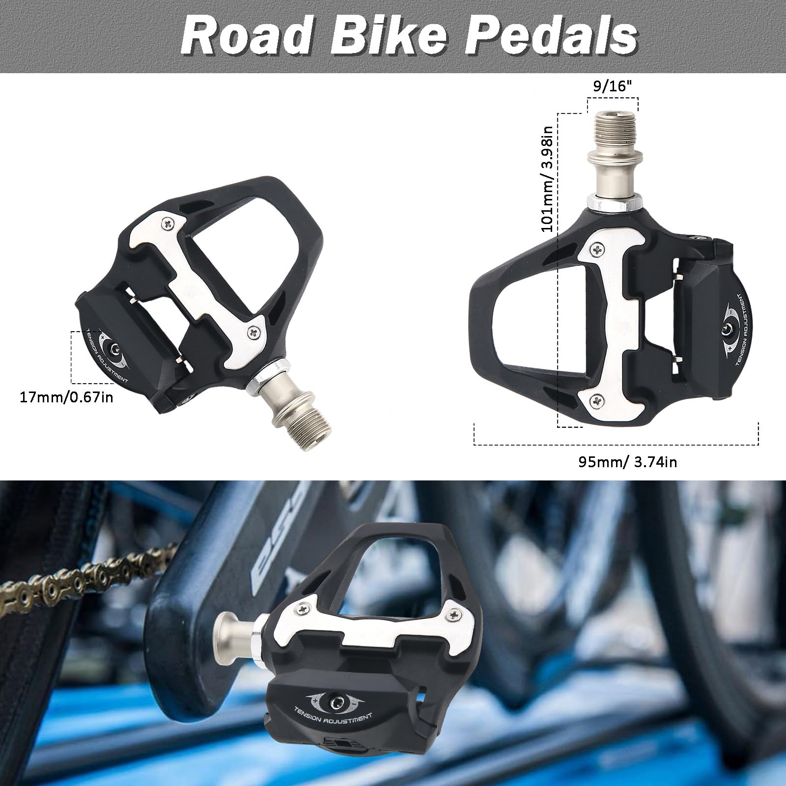 Road Bike Pedals, SPD Pedals, Clipless Bicycle Pedals with Cleats Compatible with SPD SL System - Image 2
