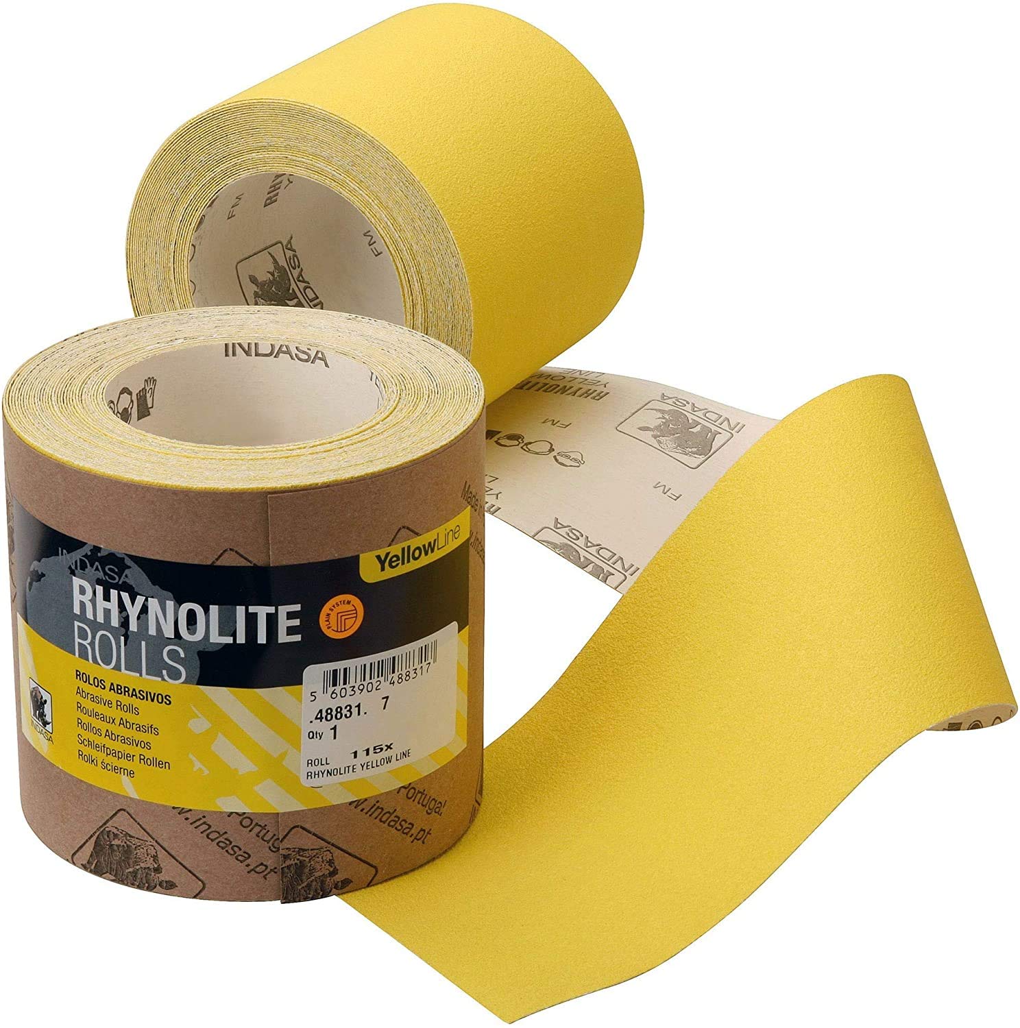 Indasa Rhynolite Yellowline Aluminium Oxide Paper Abrasive Roll 115Mm X 10M P240 Grade