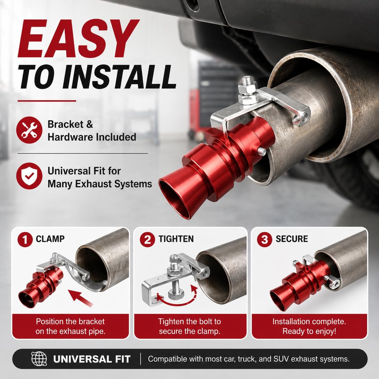 Car Exhaust Sound Enhancer, Metal Engine Roar Modifier with Installation Kit, Adjustable Performance Upgrade