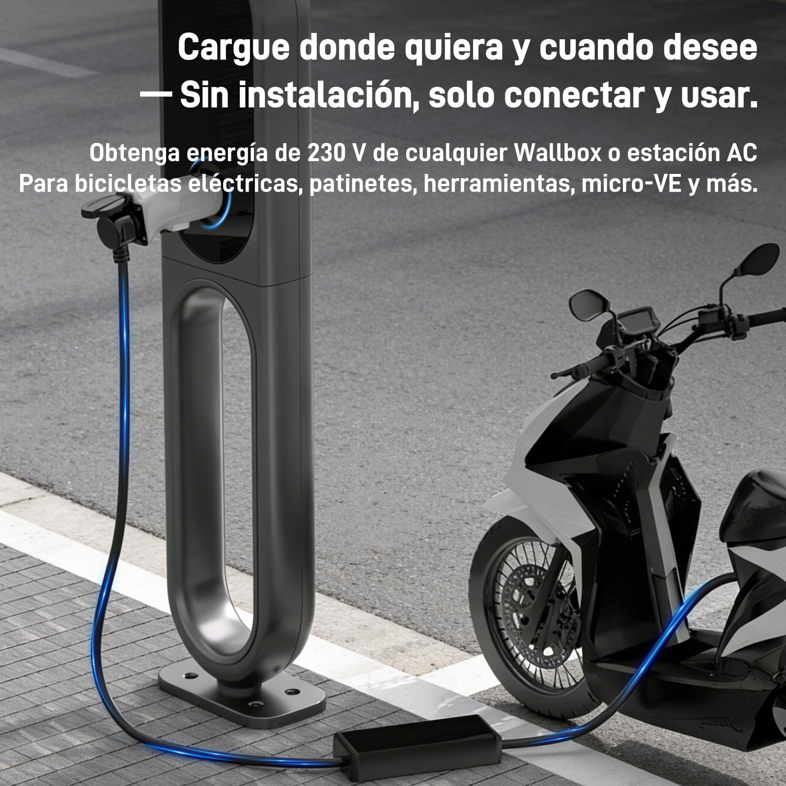 Adaptador Tipo 2 a Schuko para Estaciones de Carga & Wallbox (230V, 16A, 3.68kW, IP44) | Enchufe Tipo 2 a Toma Schuko para E-Bike, Patinete, Moto, Silla Eléctrica y Micro-EV (No para V2L)