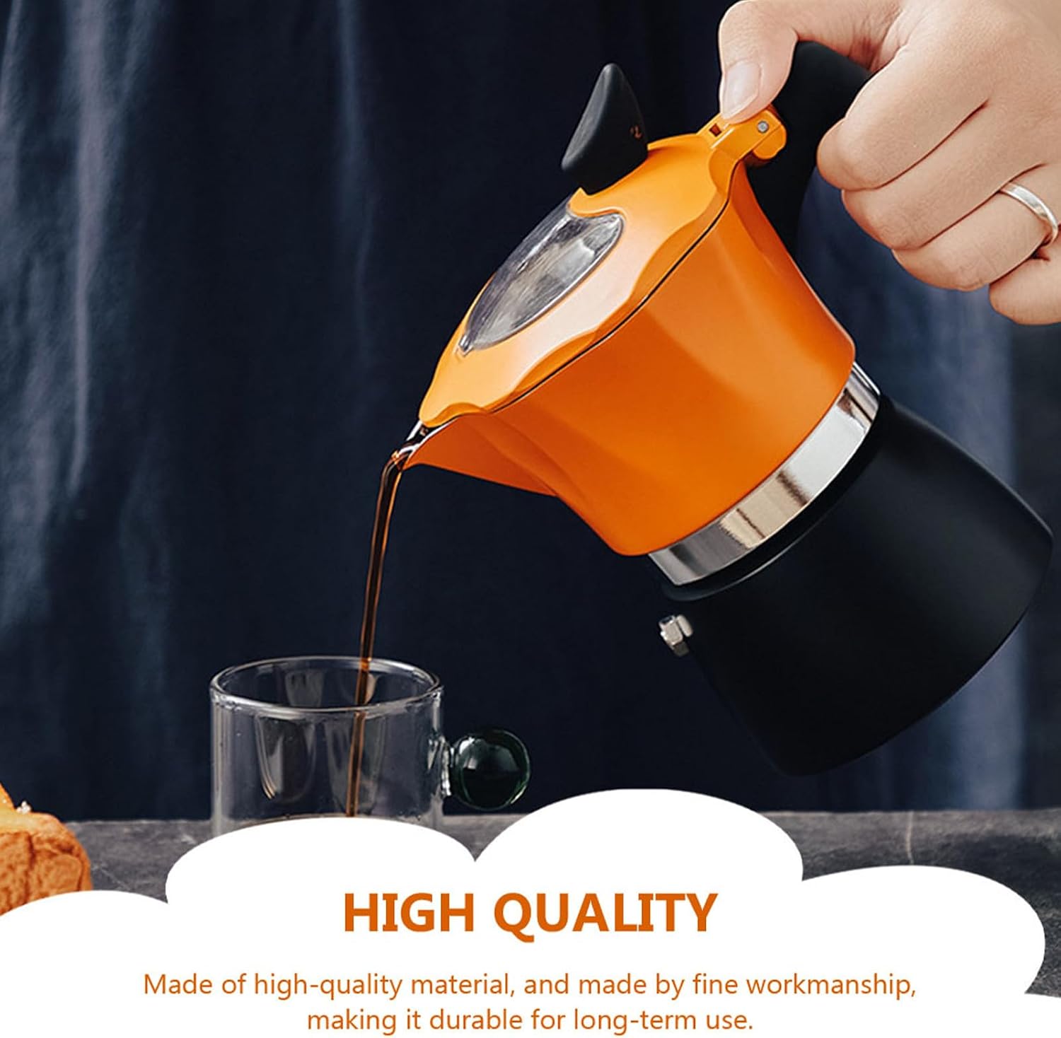 Espresso Coffee Pot Stovetop Maker for Home and Office Use, Easy to Use and Store, Sturdy Aluminum Alloy with Plastic Handle, Classic Yellow Octagonal Coffee Pot for Brewing