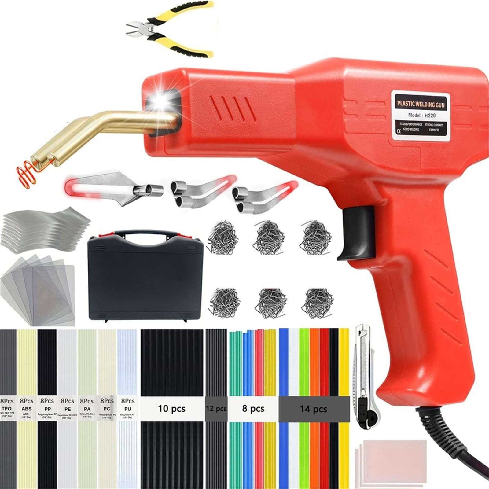 200-220W Graffette a caldo, saldatrice per plastica 3 in 1 Pistola per saldatura Riparazione paraurti auto Fissaggio superfici in plastica Kit Riparazione Paraurti Auto