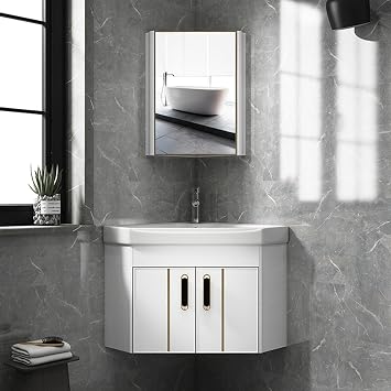 Small wall mount restroom sink,small wall mount floating vanity bathroom sink cabinet,modern bathroom corner mini bathroom sink,Three colors,with silver faucet,for bathrooms,apartments,toilets  Color