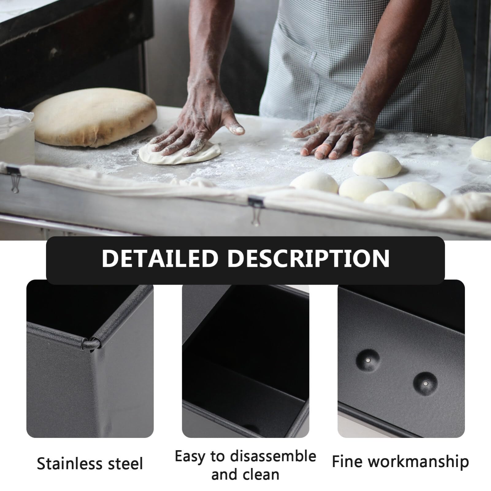 MAGICLULU Rechteckige Brotbackform mit Deckel 750g, Edelstahl, Schwarz