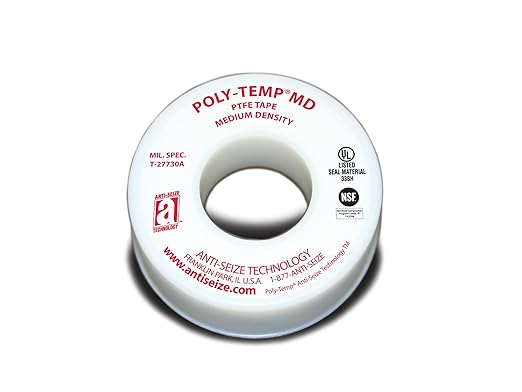 16025 White PTFE Poly-Temp Medium Density Tape, 520" Length, 0.25" Width (Pack of 5)