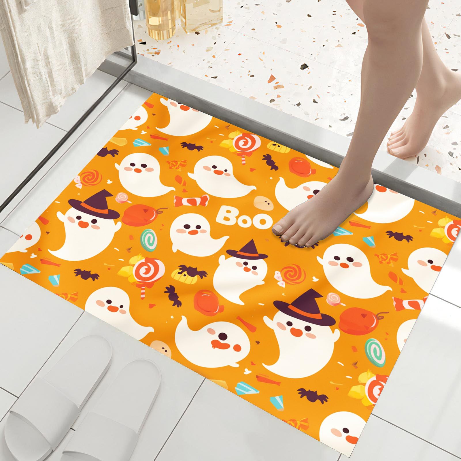 Felpudo de Celebración De Halloween, Tapete Decorativo Festivo, 80x120cm | Tapetes de Bienvenida Fantasma Juguetón Antideslizante, Alfombra Suelo Estacional para decoración Interior y Exterior