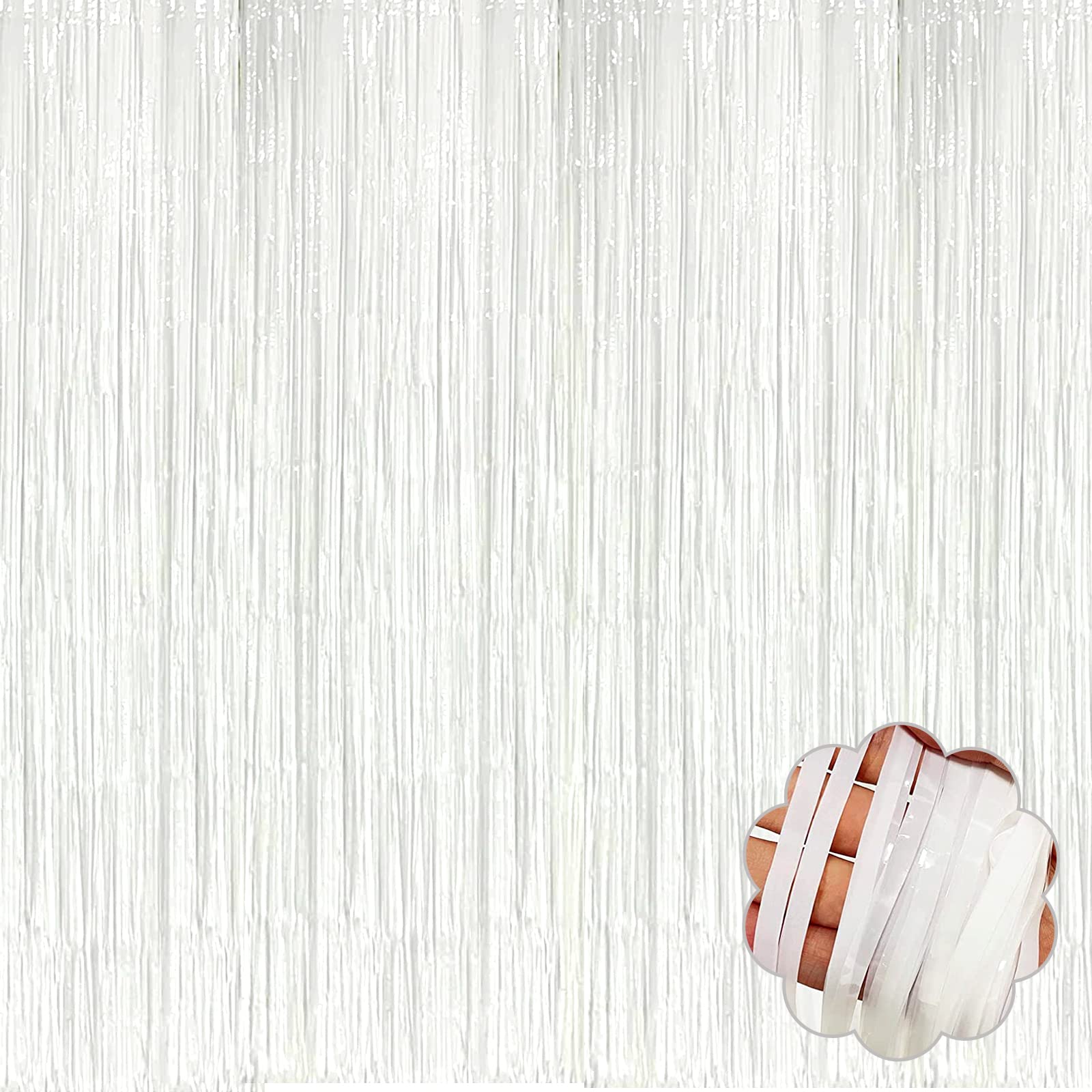 8 Pack White Tinsel Foil Fringe Curtain Backdrop, 3.28Ft x 8.2Ft Metallic Streamers for Photo Booth, Birthday, Wedding, Thanksgiving Day, Christmas,