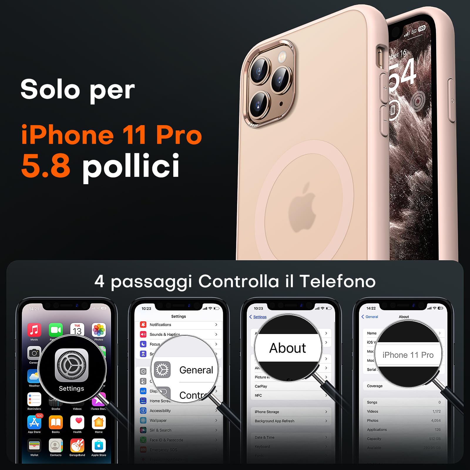 TOCOL Cover Magnetica per iPhone 11 Pro 5,8 Pollic, Compatibile con MagSafe, Custodia Antiurto Traslucida Opaca, Titanio Sabbia