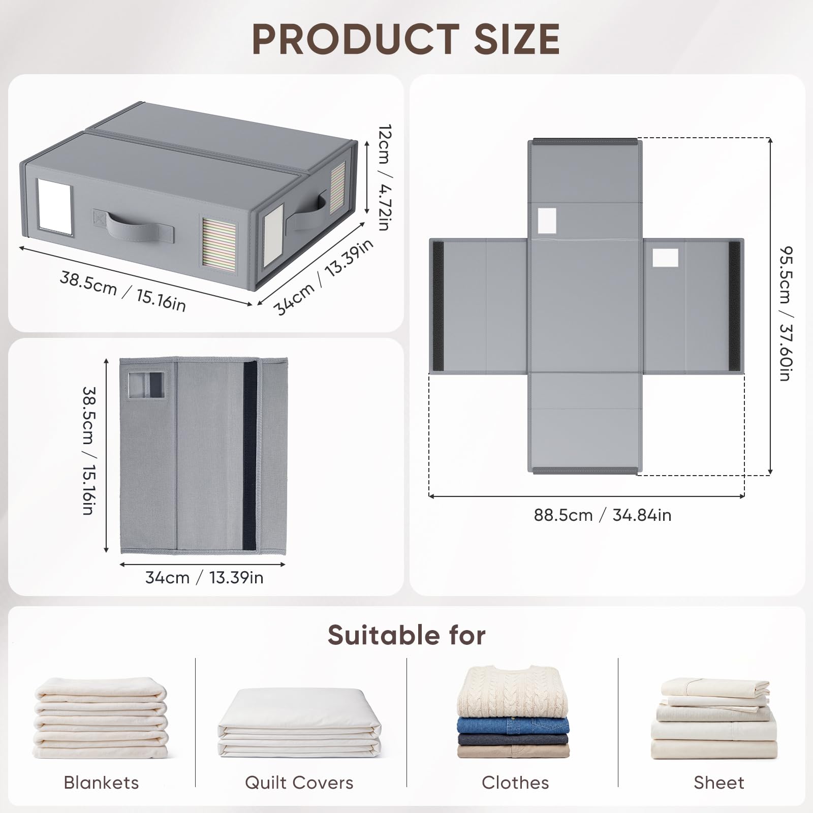 6 Piezas Caja Organizador Sabanas, Tela Oxford Organizador de Sábanas, Caja de Almacenamiento Plegable con Ventana Transparente, Organizador Canape para Frazada, Sabanas y Ropa
