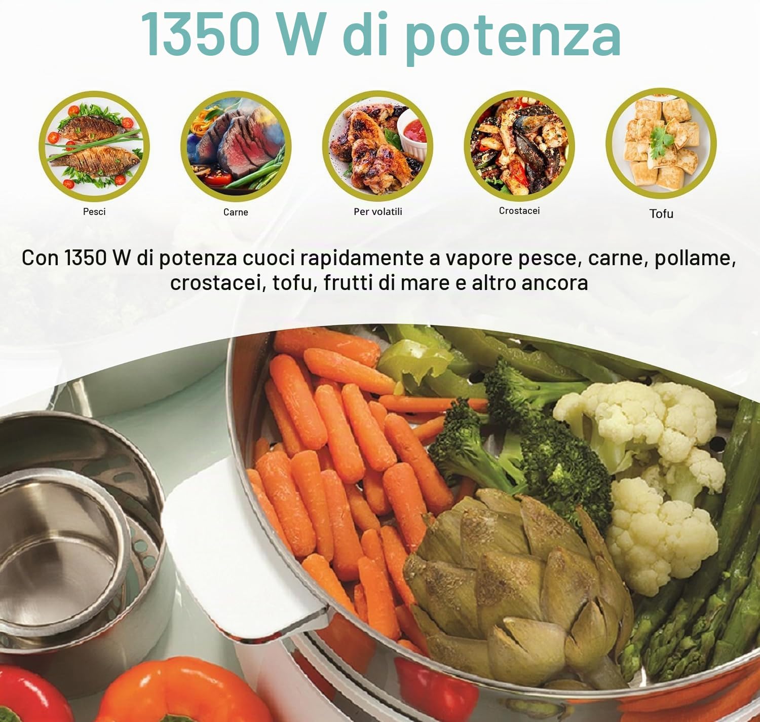 Euro cucina in acciaio INOX elettrico vaporiera 17 Quarts White/Stainless Steel