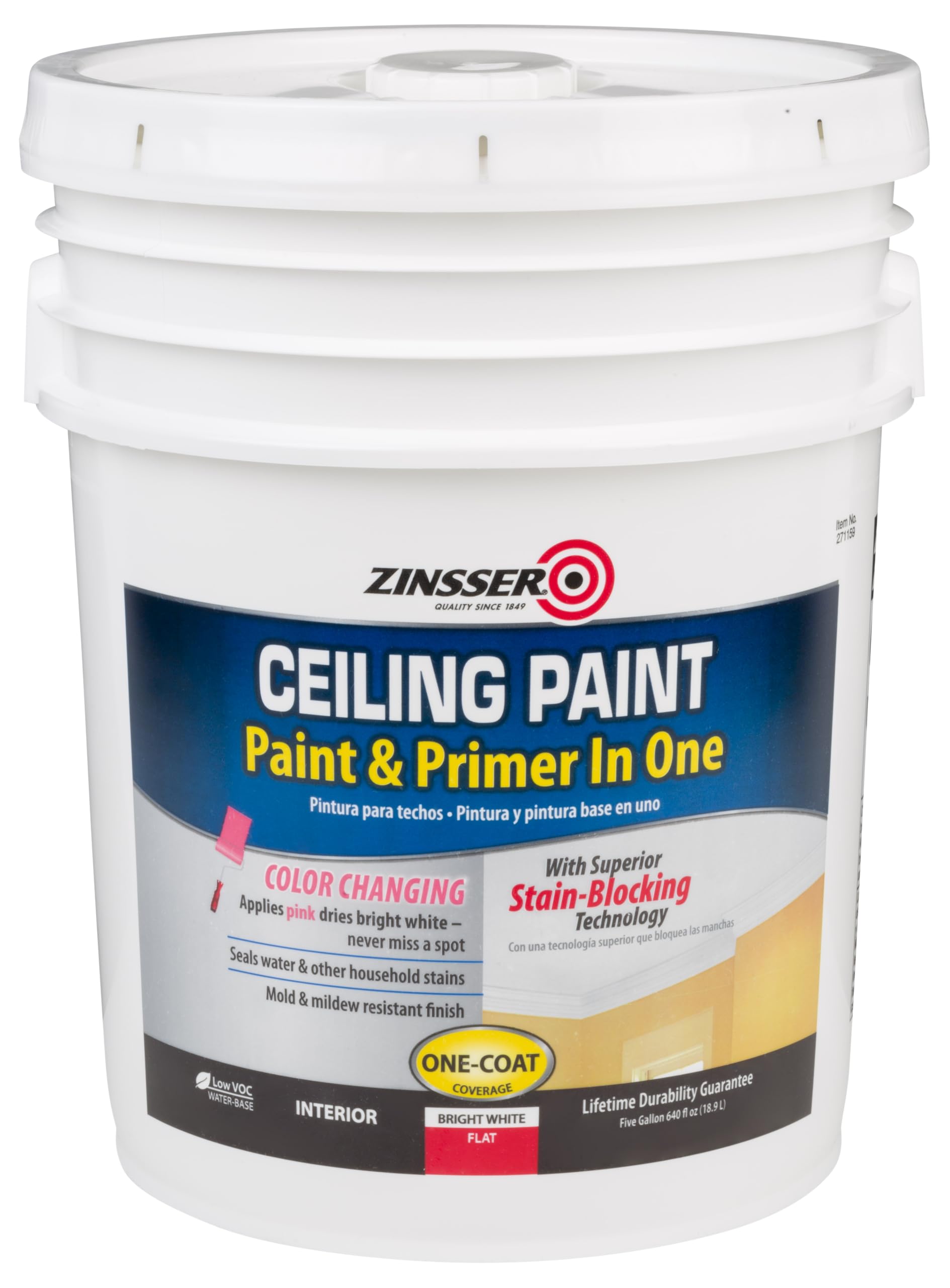 Zinsser 271159 Ceiling Paint and Primer in One, 5 Gallon, Flat Bright