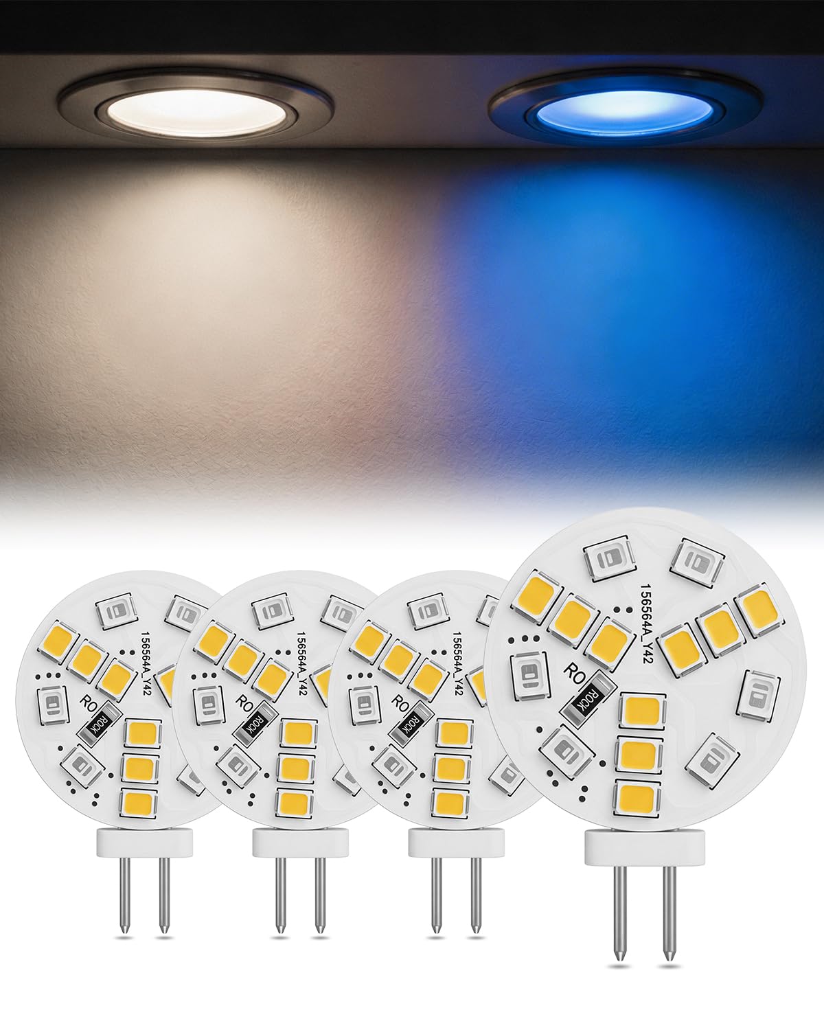 TobeBright 2W G4 LED Bulb, Low Voltage DC 12-24V Bi-Pin G4 LED Bulb for Recessed Lighting, Track Lighting, Non-Dimmable, 2W Equivalent to 20W, 200LM, 4 Pack (Natural White + Blue)