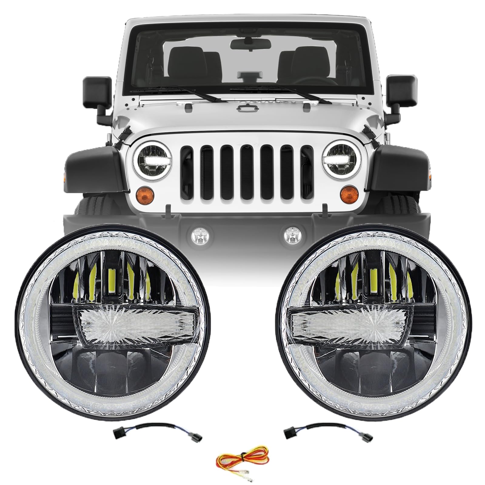 Coppia di fari LED da 7 pollici con alloggiamento omologato E24 DOT per Jeep Wrangler ◎ JK 2008-2017 Land Rover Defender 90 110 VW T3 G classe