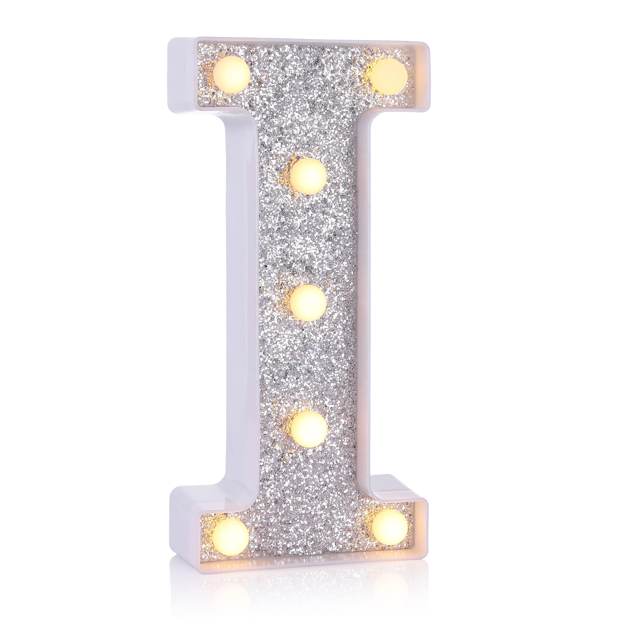 FoakyLED Letter Lights Sign Light Up Silver Letters Letter Sign for Night Light Birthday Party Battery Powered Christmas Lamp Girls Gifts Home Bar Decoration (I)