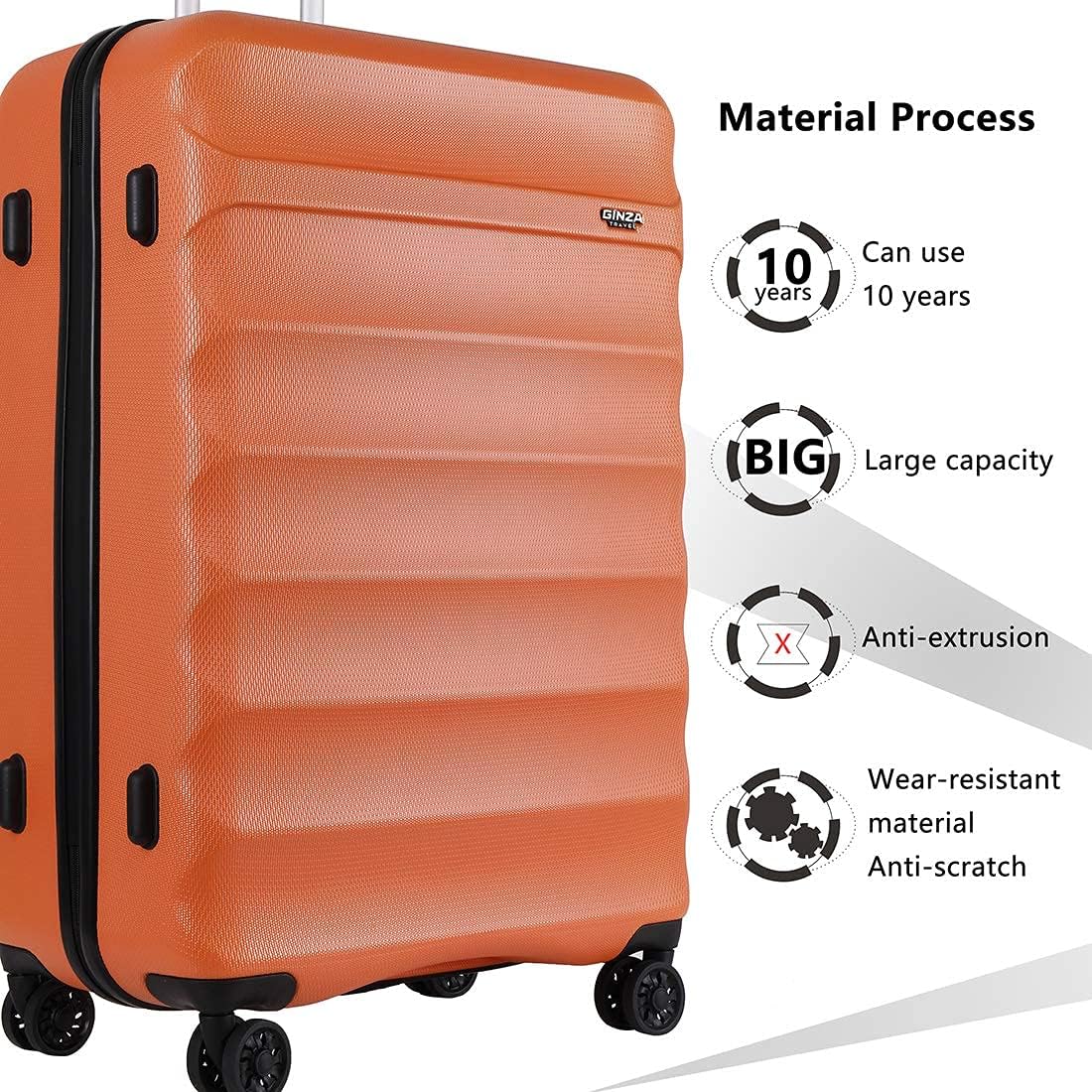 review GinzaTravel Anti-scratch ABS Hardside orange luggage 20inch Carry-On Lightweight Spinner Suitcase