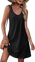 OFEEFAN Women's 2026 Summer V-Neck Sleeveless Sundress with Pockets - Floral/Plain Beach Vacation Dress