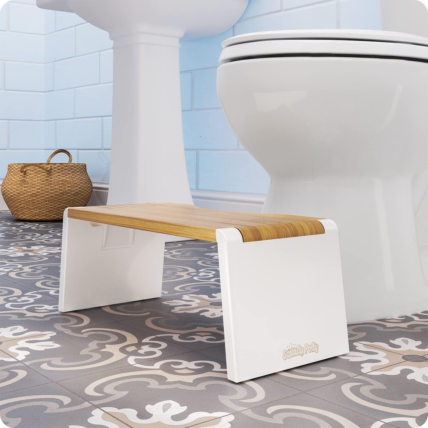 Squatty Potty Stockholm Pliante Bambou Toilettes Tabouret, 7-Pouce Pliable, Brun et Blanc