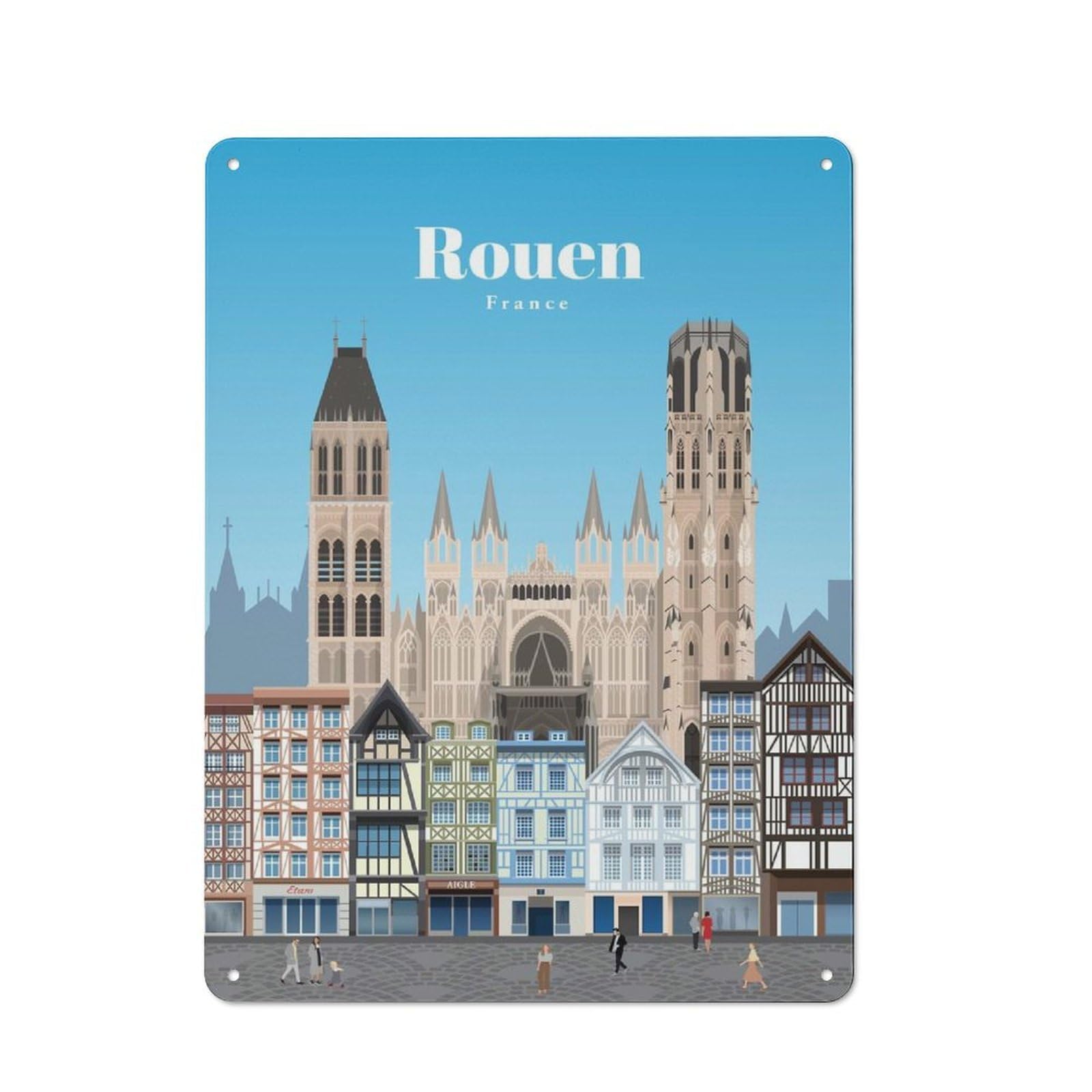 Junmoney Travel To Rouen Retro Tin Sign 40X30cm For Dining Room Or Kitchen, Suited To Kitchen Wall Decor Lovers