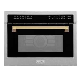ZLINE Autograph Edition 24 in. 1.6 cu ft. Built-in Convection Microwave Oven in Satin Stainless Steel with Champagne Bronze Accents MWOZ-24-SS-CB