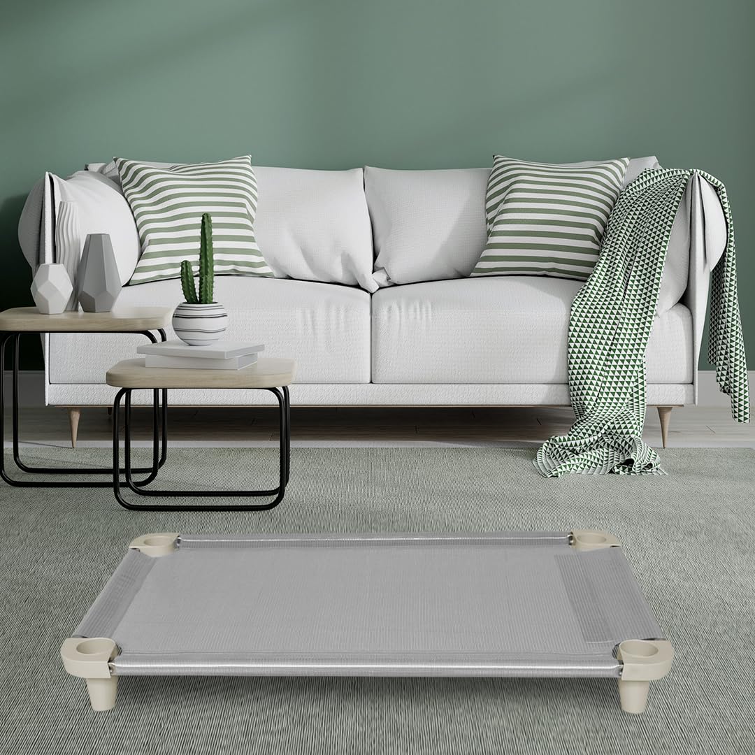 Cama Elevada para Perros Acrimet, con Malla Lavable y Transpirable, Estructura de Acero Inoxidable, para Uso Interior y Exterior (Tamaño: 102 x 61 x 11cm) (Color Gris) (1 Unidad)