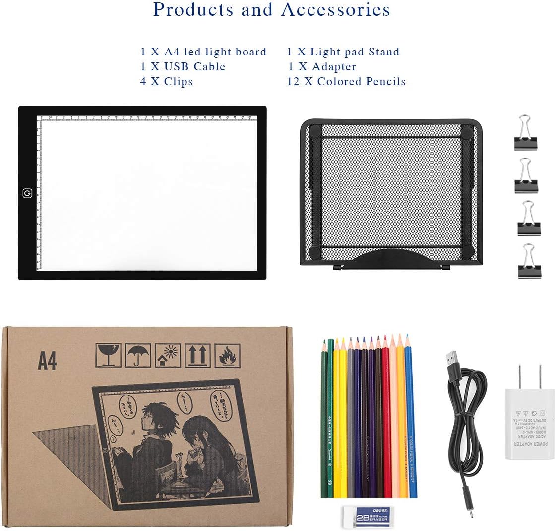 Uр Tо 40% оƒƒ A4 LED Portable Light Box Tracer-Dimmable Artcraft Tracing Light Pad Light Board Multi-Angle Stand 12 Colors Pencils USB Charger for Artists Kids Beginners, Drawing Hand Lettering Sketching Animation Grеаtеѕt Prоduсt A4 LED Portable Light Box Tracer-Dimmable Artcraft Tracing Light Pad Light Board Multi-Angle Stand 12 Colors Pencils USB Charger for Artists Kids Beginners, Drawing Hand Lettering Sketching Animation