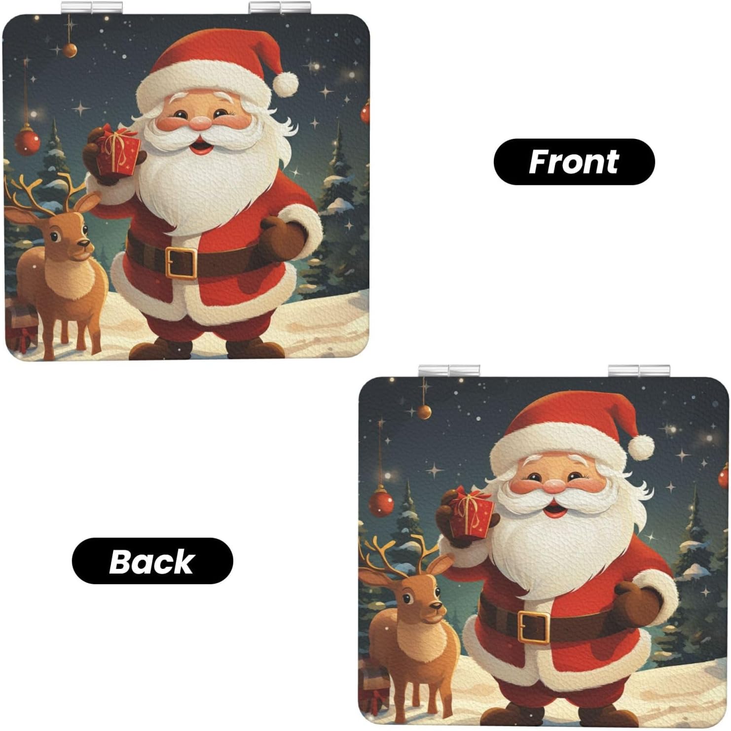 Christmas Santa Claus Compact Mirror Small Travel Makeup Mirror 2X 1x Magnification Portable Folding Mirror Lightweight Metal Cosmetic Pocket Mirror for Women Gifts image 2