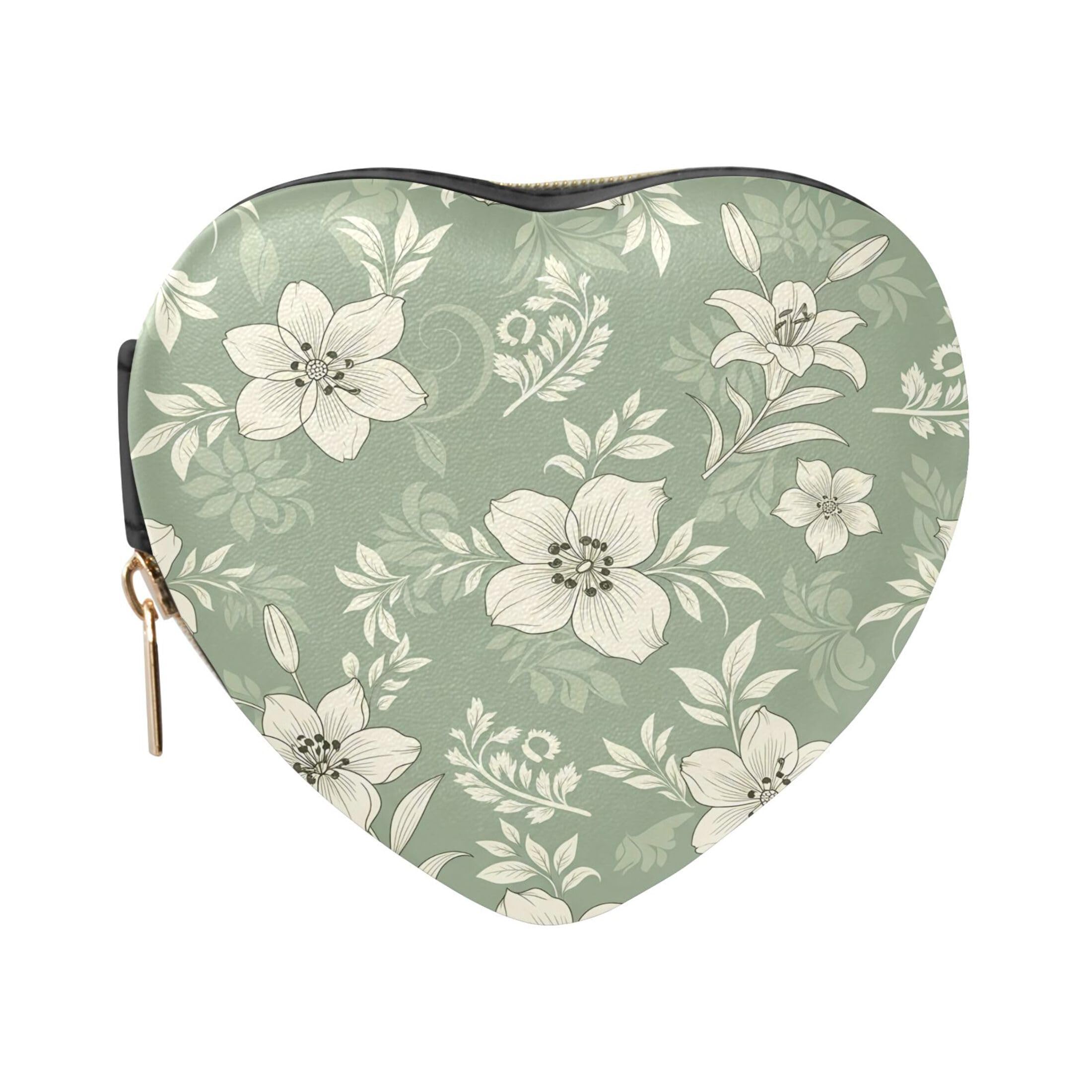 Fuauuyl Floral Small Jewelry Box Heart-Shaped Jewelry Case, Portable Travel Organizer Bridesmaid Proposal Gift for Women Girls
