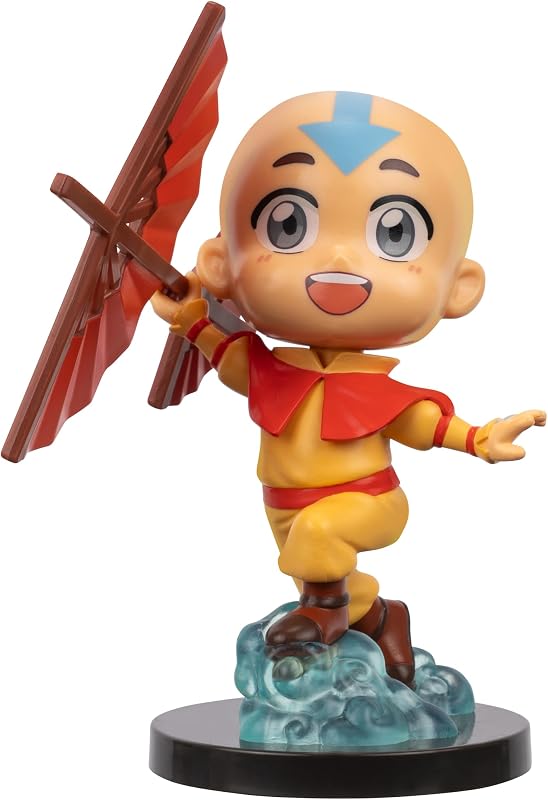Jazwares Avatar: The Last Airbender Aang - 4-Inch Mini Figure in Kawaii Style in Dynamic Pose with Display Base