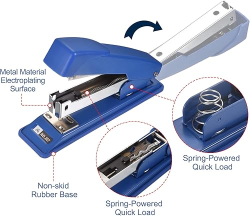 Miniatura 3 de PATIKIL 10 grapadoras de escritorio con 6000 grapas grapadoras de escritorio estándar para oficina capacidad de 25 hojas 266 para oficina hogar azul