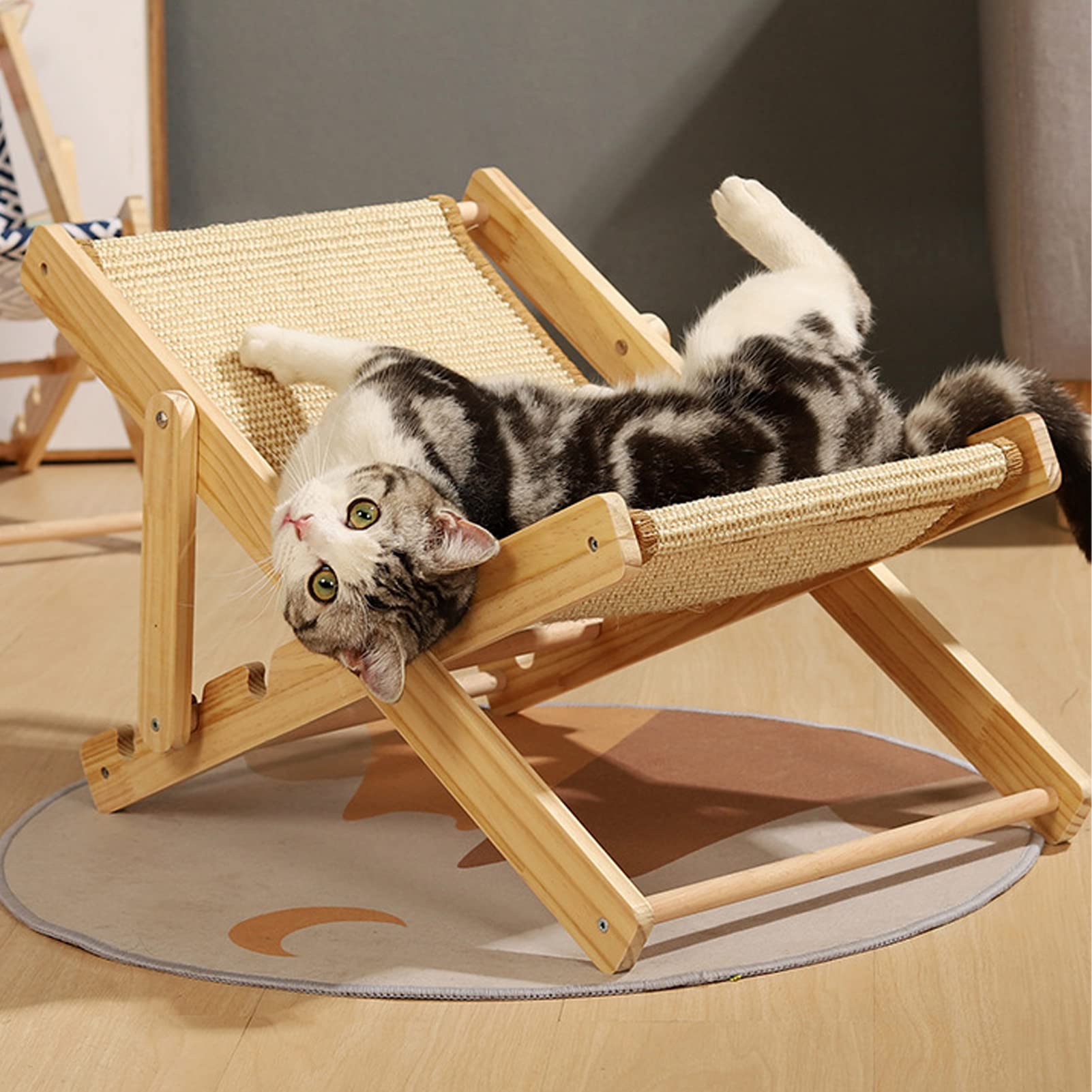 Tiragraffi a torre per gatti, amaca per gatti a 4 marce, regolabile, traspirante, in legno, rialzata, per interni, in sisal