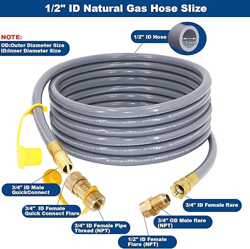 Miniatura 9 de Manguera de gas natural de 12 pies y 12 pulgada con conexión rápida para barbacoa, parrilla, horno de pizza, calentador de patio y más