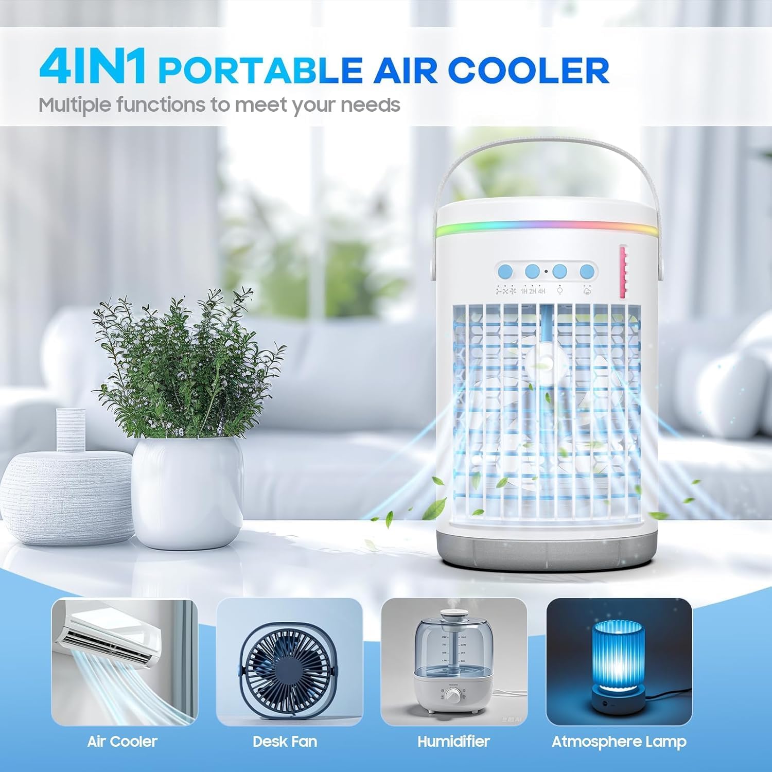 Portable Air Conditioners, 1400ML Mini Air Conditioner Evaporative Personal Cooler Humidifier with Remote, 3 Speeds Mini AC Desktop Cooling Fan for Home Office Bedroom
