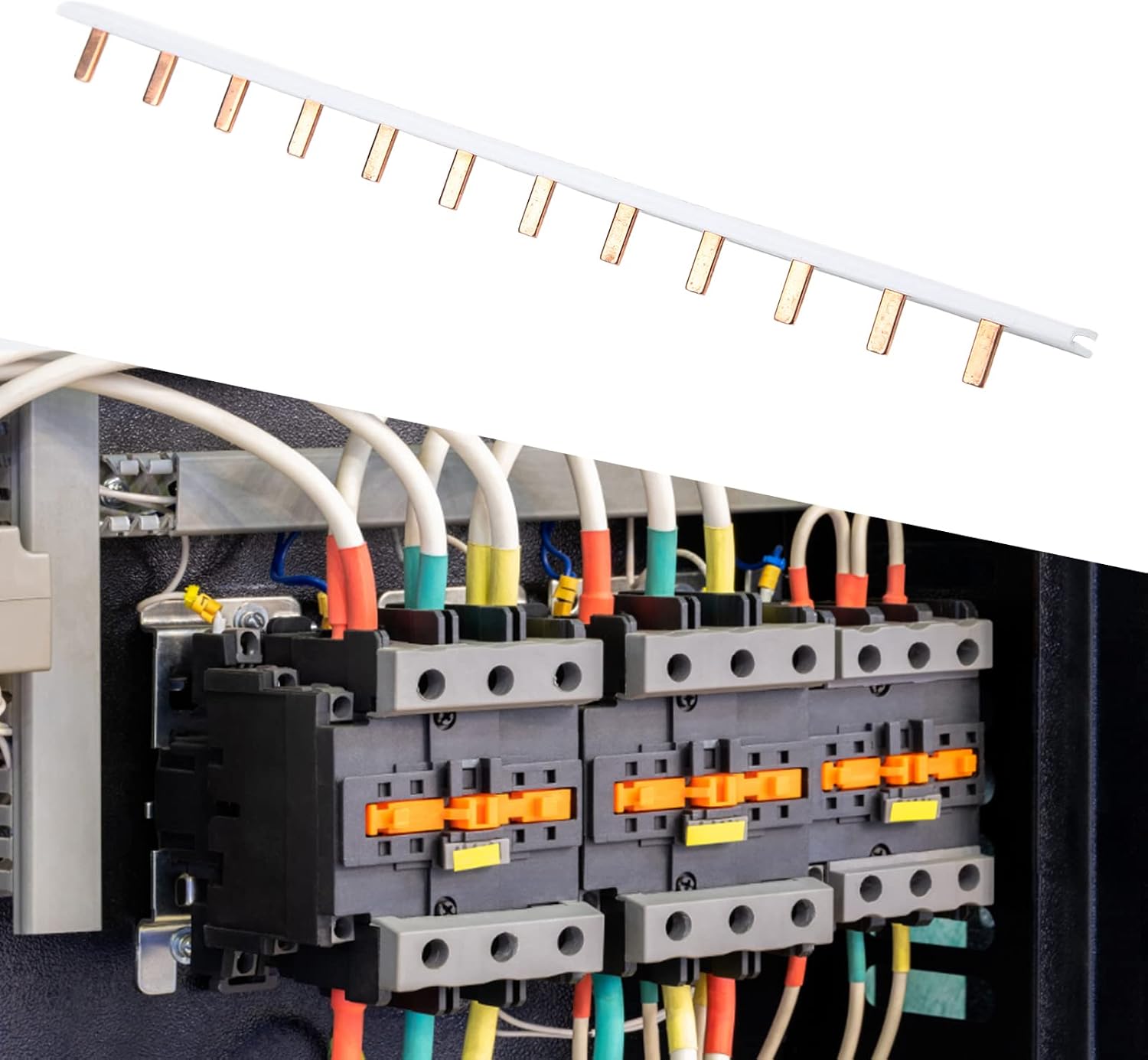 1P Bus Bar 12 Way Terminal Block for Circuit Breaker C45 DZ47 IC65N Type, Pure Copper Breaker Bus Bar with PVC Wear Insulation and Combing Design