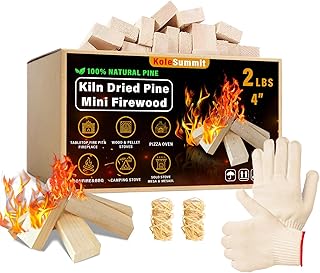 Mini Fire Stick with Fire Starters Gloves 4" Kiln Dried Pine Fire Pit Accessories Firewood Compatible with Wood Stoves, Tabletop Fire Pits, BBQ Grills & Pizza Ovens, 2 lb Box