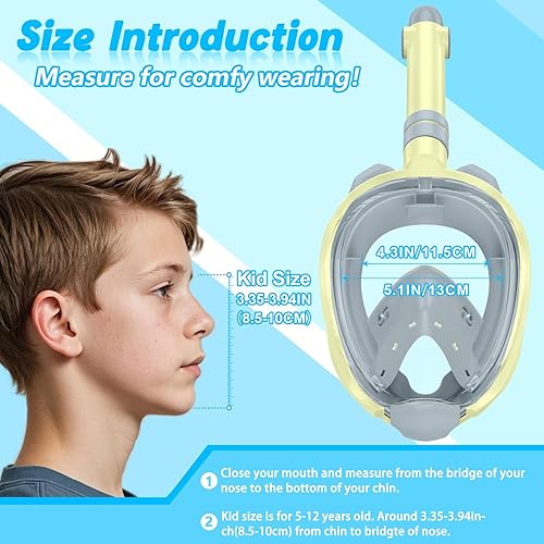 Miniatura 5 de Greatever Equipo de esnórquel para niños, regalo ideal de máscara de esnórquel para niños, máscara de esnórquel de cara completa para niños con