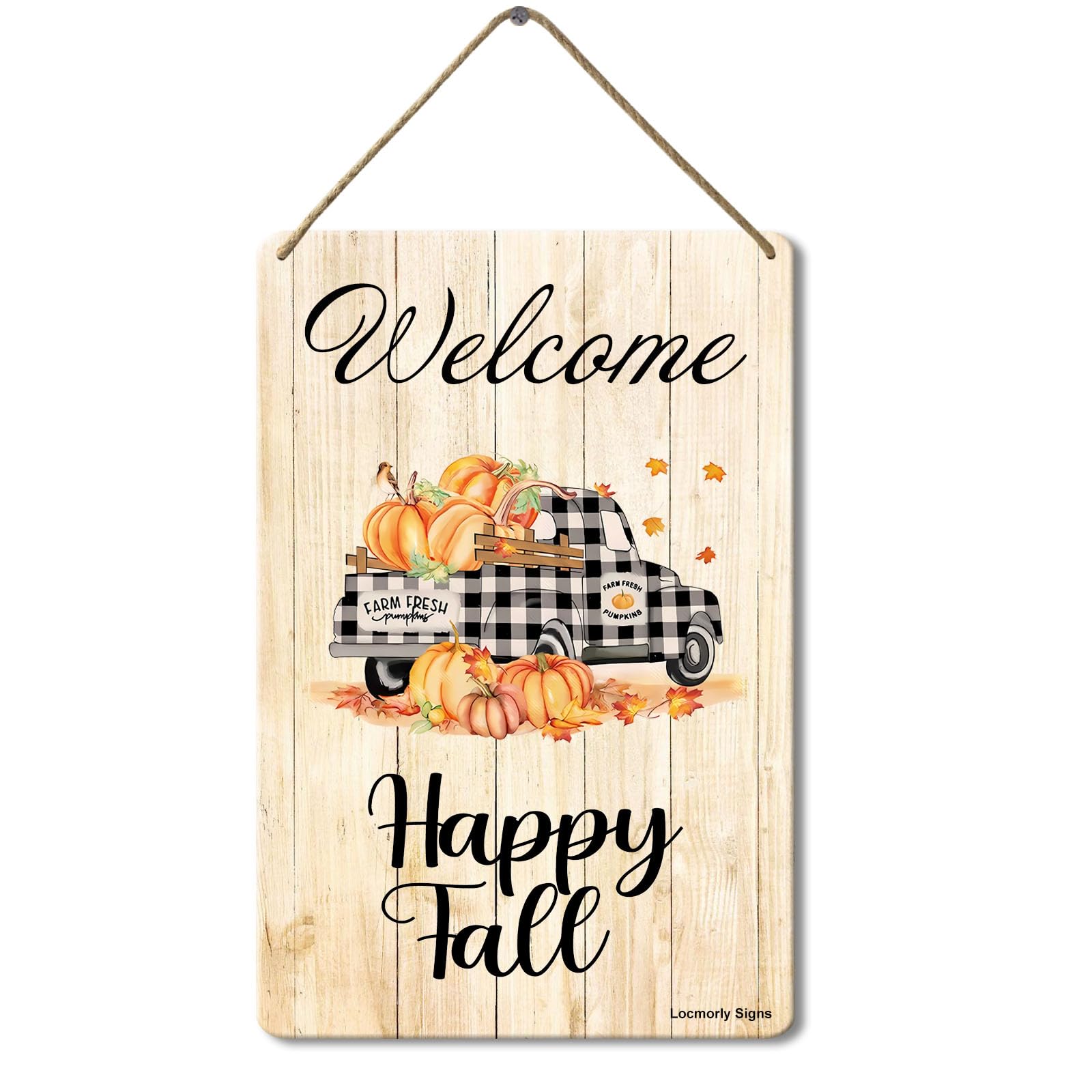 Wooden Sign Happy Fall Sign, 8x12 Inch, Vintage Harvest Festive Decor Rustic Halloween Autumn Front Door Decoration