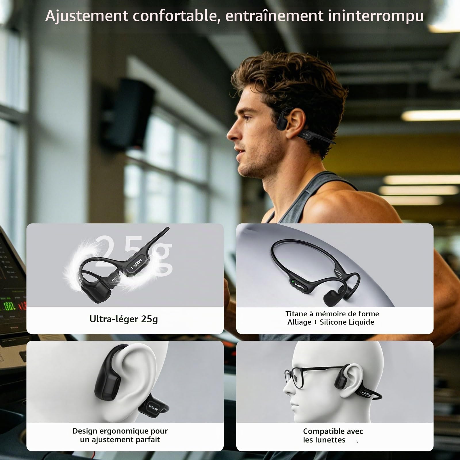 LOBKIN Casque Conduction Osseuse et Aérienne, IP68 Écouteur pour Natation, Casque sans Fil Ouverte Bluetooth 6.1, Réduction ENC et 32 Go MP3, pour la Natation, Le Sport et Le Fitness | Hybride Osseuse+Aérienne pour Son Immersif. ENC Réduit Bruit pour Appe