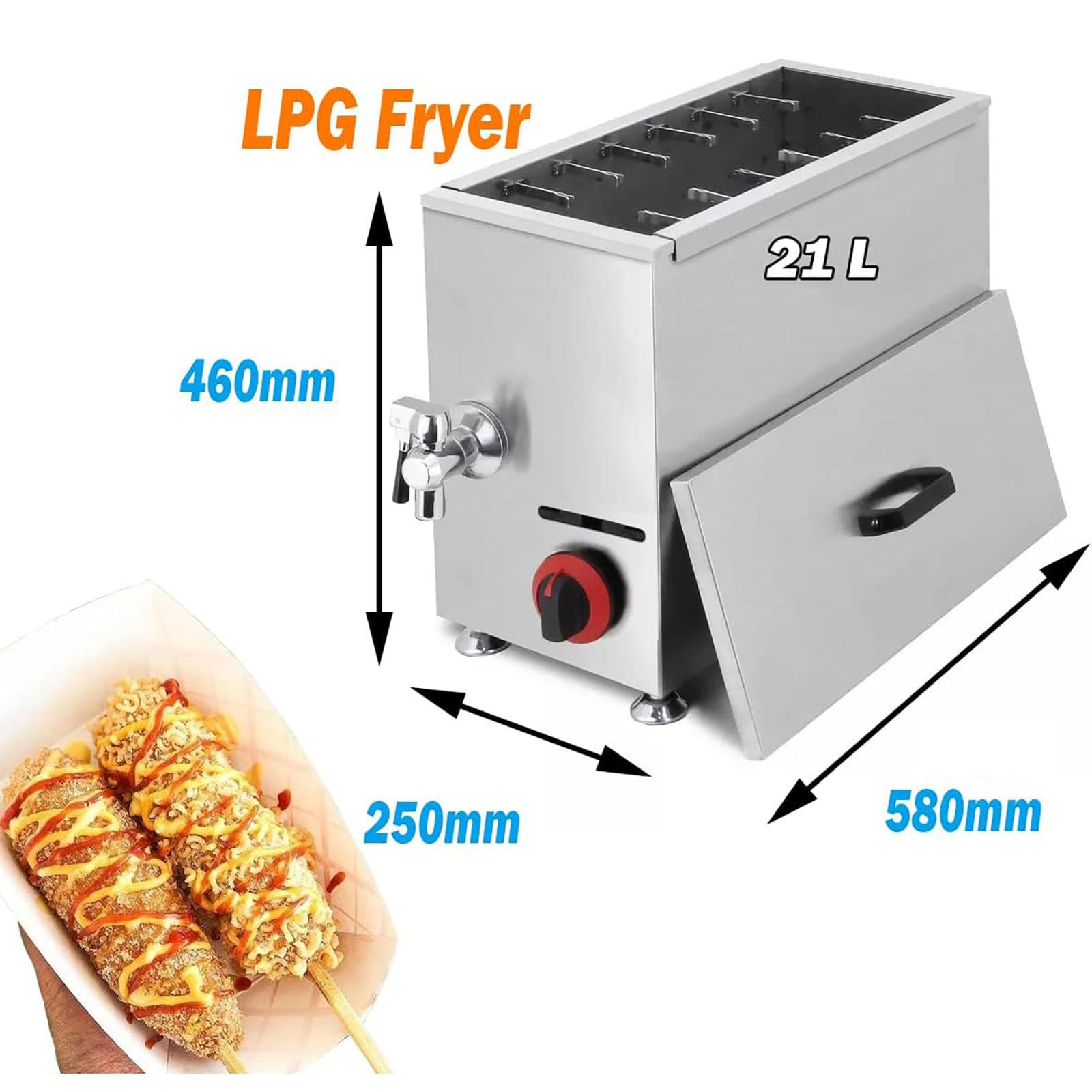 Friggitrice per Mais, Friggitrice Commerciale per Mais, Friggitrice a Gas di Grande capacità da 21 Litri, Macchina per Snack Coreana per Mais