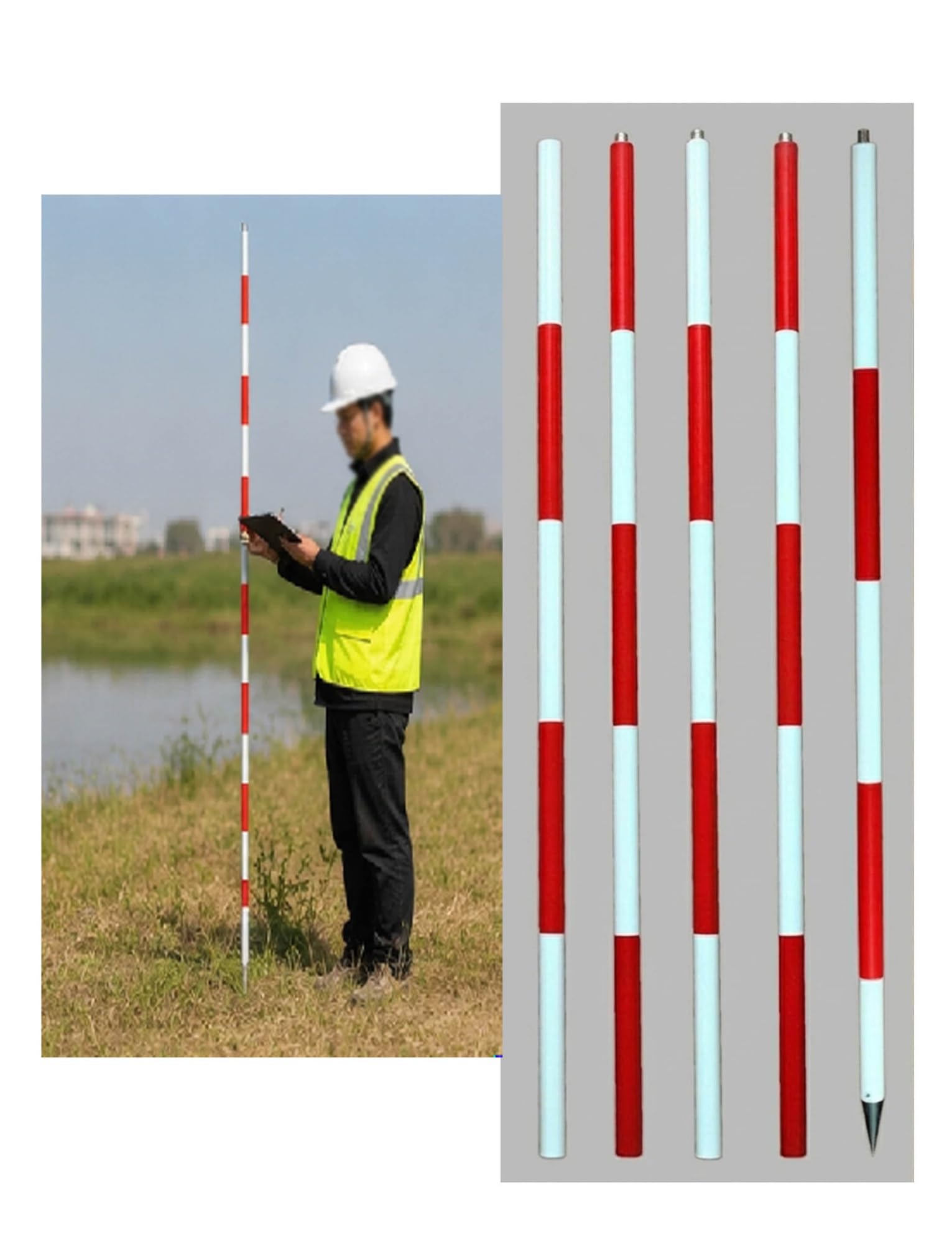 Asta di misurazione in Alluminio smontabile per tracciamento in Cantiere, Rilievo topografico, picchettamento e quotatura.