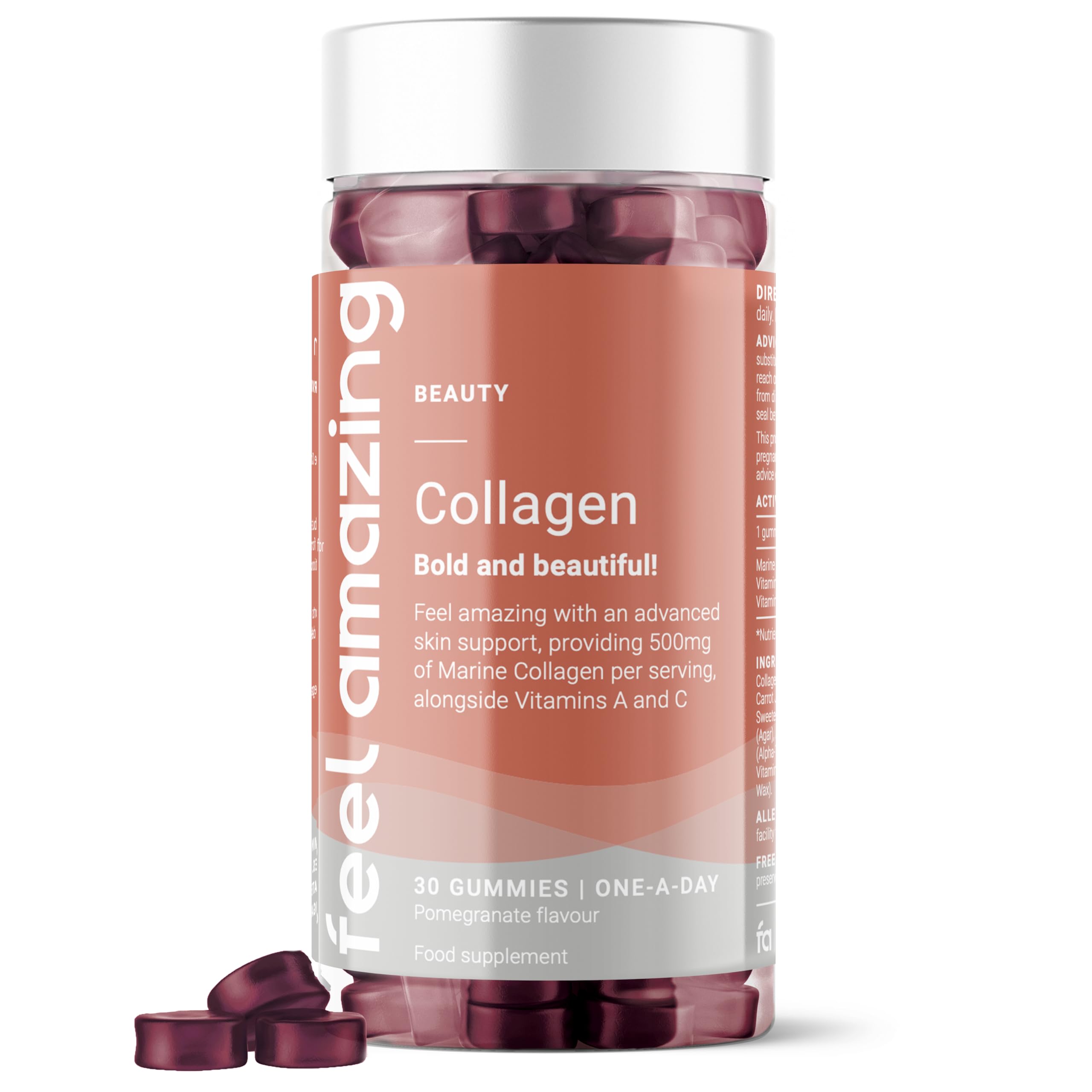 Collagen Gummies with Vitamins A & C - 500mg of Marine Collagen Per Serving - Advanced Skin Support - 30 Gummies - 1 Month Supply