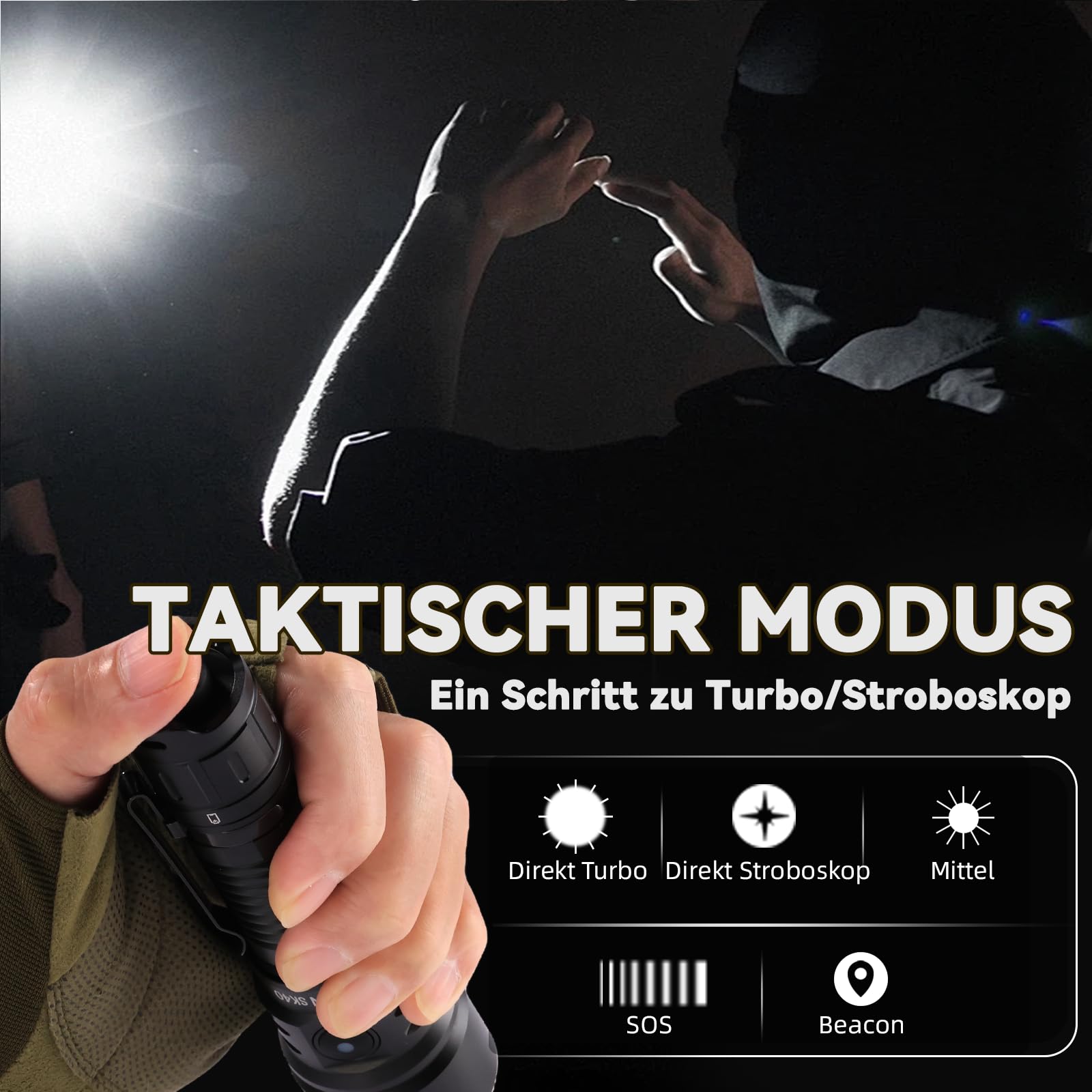CSTEBOKE Sofirn SK40 Taktische Taschenlampe LED 3200lm, 580m, IPX8 | 3200 Lumen, 580m Reichweite, Doppelknopf, 6000K, Type-C Ladung, IPX8 Wasserschutz, Taktik, Rettung, Camping, Abenteuer