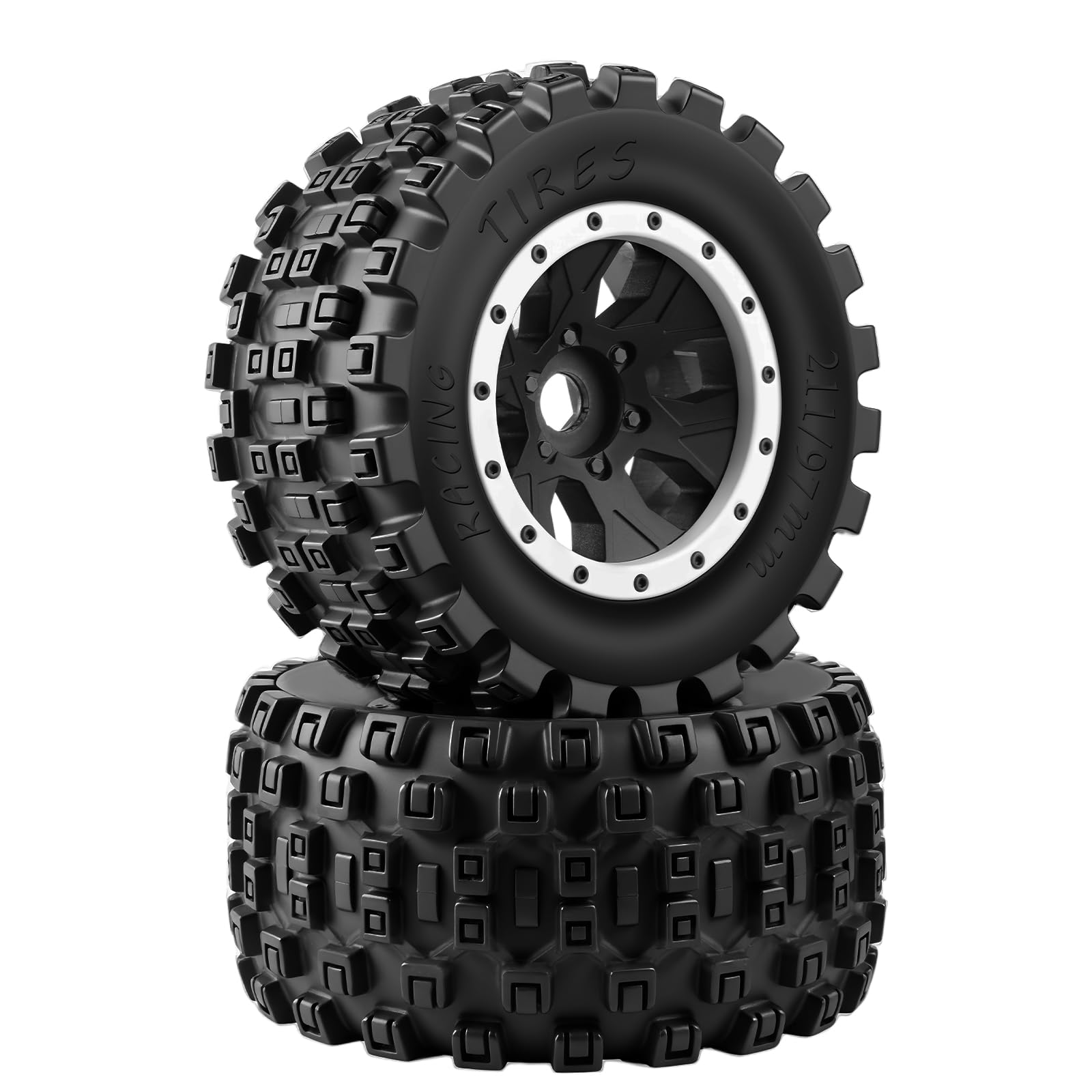 GLOBACT MX43 1/5 RC Tires, Pre-Installed Screw-Lock Monster Truck Tires with 24mm Hex Adapter, Compatible with Traxxas 1/5 X-Maxx 8S, 1/6 XRT 8S,