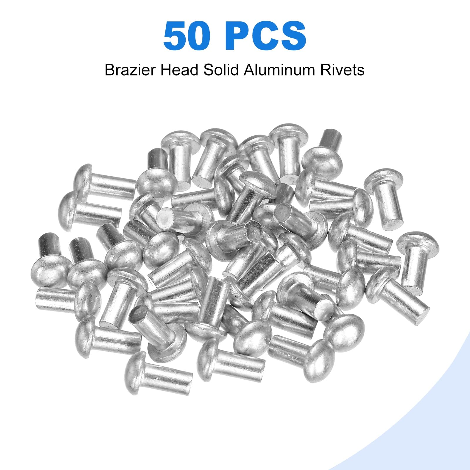 QUARKZMAN 50 Pcs Rivetti a Testa Bombata in Alluminio Solido, Diametro M6 x Lunghezza 12mm Rivetti a Testa Tonda in Alluminio per Riparazioni di Barche, Macchinari, Industria Automobilistica
