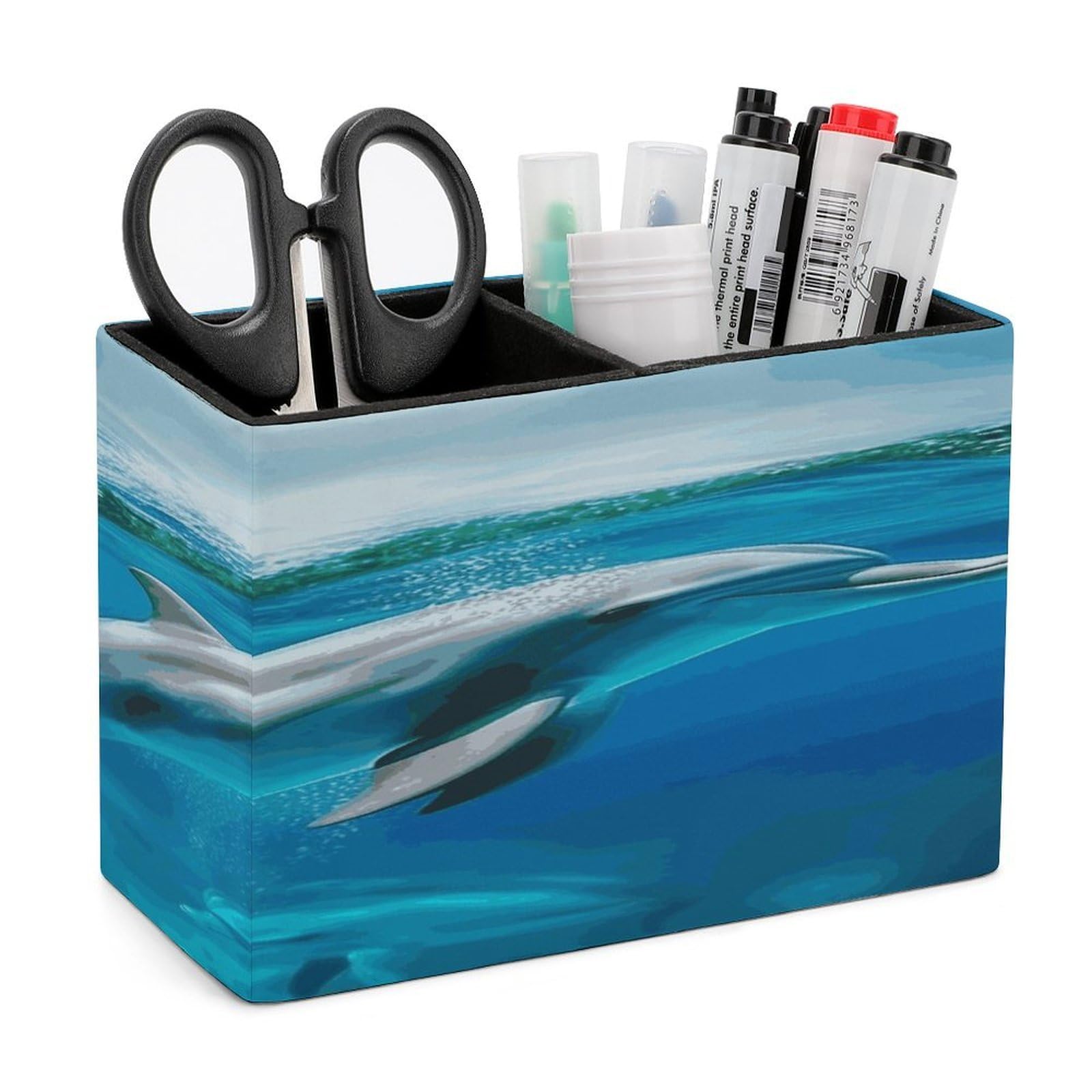 Porte-stylo cuir dauphin bleu marine pour un bureau ordonné et zen