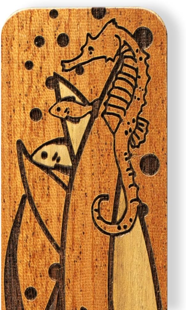 Seafloor - Seahorse - Octopus - Fish Engraved Set of 3 Wooden Bookmarks