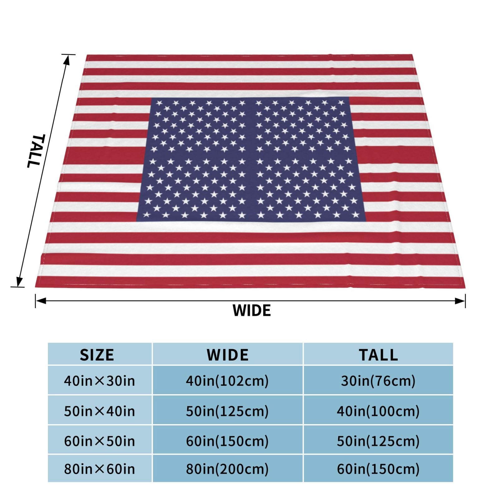 Manta de viaje portátil de 80 x 60 pulgadas, suave, resistente a las arrugas, plegable, exquisito estampado de la bandera estadounidense