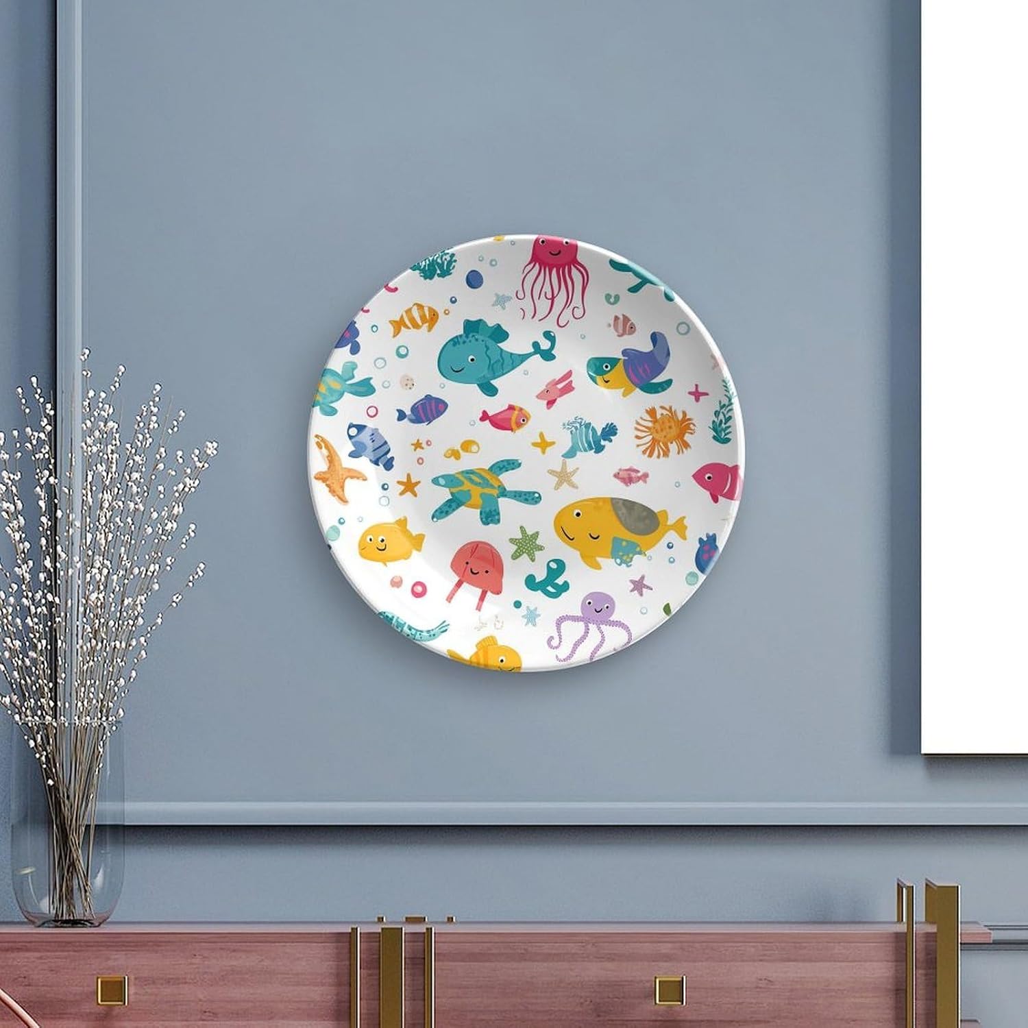 Jellyfish Turtles Under Sea Bone China Decorative Porcelain Plates Dinnerware Ornaments