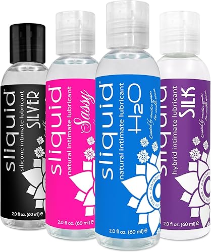 Sliquid H2O, Sassy, Silk and Silver - Juego de lubricantes de silicona y lubricantes a base de agua, ideas de regalo para mujereshombresparejas,